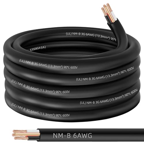 XMK NM-B 6/3 Wire with Ground,25ft 6/3 NM-B Wire Copper 6 AWG 3 Conductor - size: 25ft, style: 6 AWG-3 Conductor w/ Ground