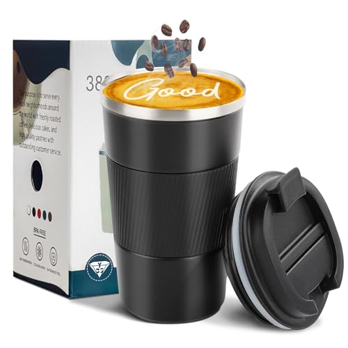 Insulated Travel Coffee Mug, Stainless Steel Coffee Cup with Leakproof Lid - color: Black, size: 17 Ounces
