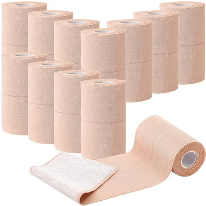 Geiserailie 12 Rolls 4 Inches Elastic Tape Self Adhesive Wrap Sports Pets | Cohesive Stretch for Ankle Knee Wrist, Sticks to Itself Not Skin Hair, Athletic Training Pet Animal Protection, Tan Beige - size: 4 Inch