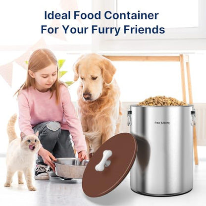 Paw Libero 25 Lbs Stainless Steel Dog Food Storage Container with Airtight Lid & Ceramic Bone Handle, Large Metal Dog Food Bin for Dogs & Cats, Keep Fresh, Easy to Clean - size: 25 lbs