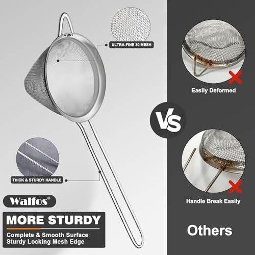 Walfos Small Fine Mesh Strainer for Cocktail & Tea, Mini Stainless Steel Sieve with Handle, 3.15 Inch Metal Strainers for Juicing, Coffee, Drinks, Tea Herbs - size: 3.15"