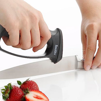 Smith’s 50000 V-Slot Knife & Scissor Sharpener – Straight Blade Sharpening - Large Scissors & Shear Sharpening Slots – Kitchen Tool - Soft Grip Handle – Comfortable Grip