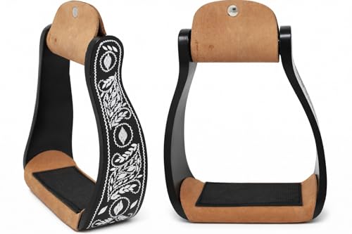 Challenger Engraved Black Western Horse Saddle Aluminum Stirrups Tack 51181
