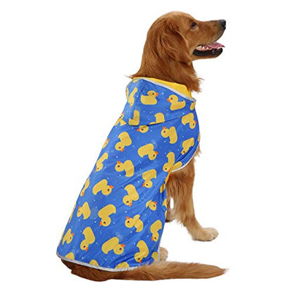 HDE 2-in-1 Reversible Dog Raincoat Hooded Poncho Rain Jacket YLW Duck L - color: Ducks / Yellow, size: Large