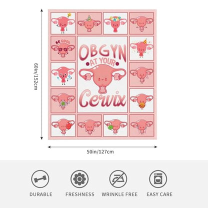 Cervix Uterus Blanket OBGYN at Your Cervix Throw Blanket All Season Ultra Soft Cozy Fleece Hysterectomy Gifts Fuzzy Plush Bedding Blankets Hysterectomy Recovery Gifts for Girls Women 60"x50" - color: Cervix Uterus, size: 60"x50"