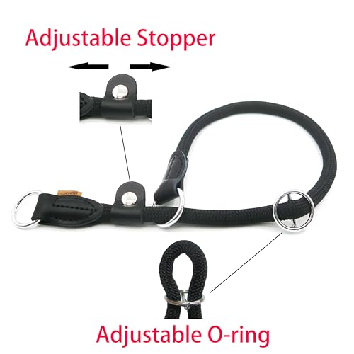 Braided Round Martingale Dog Collar, Training Collar with Slidable Stop Ring and Adjustable Stopper - Ideal for Medium Dogs (M(1/3") - 18" Long, Black) - color: Black, size: M(1/3") - 18" Long with stopper