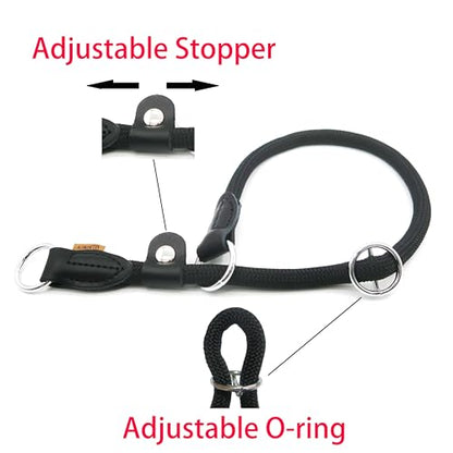 Braided Round Martingale Dog Collar, Training Collar with Slidable Stop Ring and Adjustable Stopper - Ideal for Small Dogs (S(1/4") - 14" Long, Black) - color: Black, size: S(1/4") - 14" Long with stopper