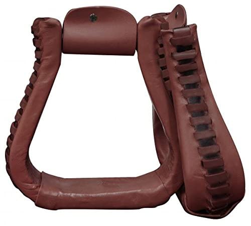 Showman Leather Covered Western Stirrups - color: Medium Brown