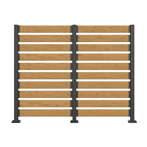 MUPATER 60in H×78in W No Dig Wooden Privacy Screen, Outdoor Wall Suit for Hard Ground & Soil, 2 Way to Use, Outdoor Privacy Fence Panel with Aluminum Post, Air Conditioner Fence, Natural (2 Panels) - color: Natural, size: 2 Panels-5ft H × 6.5ft W