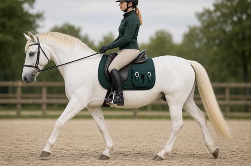 CHALLENGER Horse Quilted English All-Purpose Trail Saddle Pad Hunter Green w/Pockets 7286