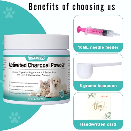 Activated Charcoal for Dogs, Cats, and All Pets, Charcoal for Dogs Poisoning, Digestive Health, Gas & Liver Support, Non-GMO, Gluten Free,3.53oz(Powder) - size: 3.53oz