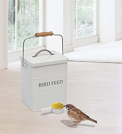 Morezi Bird Seed Storage Container Metal, 6 Lbs Airtight Bird Food Tin - color: White