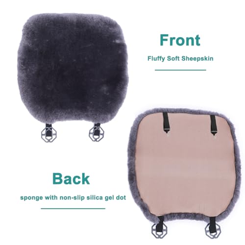 OGLAND 2 Pack Fuzzy Sheepskin Car Seat Covers for Soft Fur Wool Cushions - color: Graphite