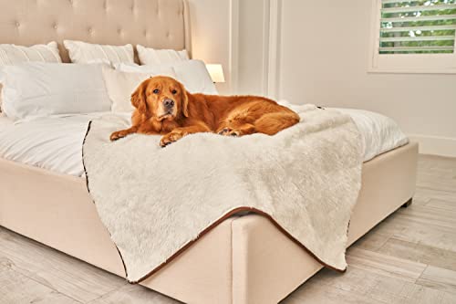 PupProtector Waterproof Throw Blanket for Dogs and Cats, Pet Blanket Cover for Couches, Sofas, Beds, Car Seats, Furniture, Calming Soft Faux Fur, Short White, Large (80" L x 62" W) | Waterproof, machine washable — protects couches, beds & car seats - colo