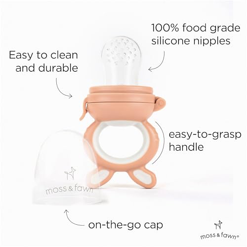 Moss and Fawn Forage Feeder - Silicone Baby Fruit Feeder - Bloom | Frozen Breast Milk Popsicle Teether & Pacifier, BPA, PVC & Phthalate-Free - color: Bloom