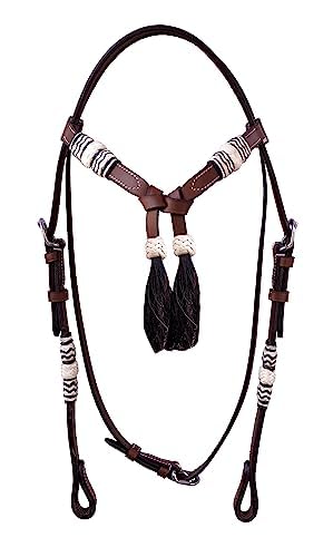 Western Tan Leather Headstall Hand braided Rawhide knotting futurity Knot Hair Tassels Bridle - Black (Cob) - size: Cob
