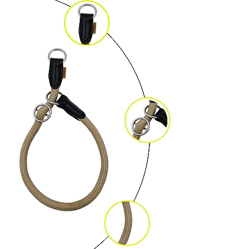 Braided Round Martingale Dog Collar, Training Collar with Slidable Stop Ring - Ideal for Medium/Large Dogs (M+(1/2") - 18" Long, Khaki) - color: Khaki, size: M+(1/2") - 18" Long
