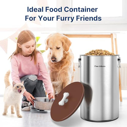 Paw Libero 2PK 35 Lbs Stainless Steel Dog Food Storage Container with Airtight Lid & Ceramic Bone Handle, Large Metal Dog Food Bin for Dogs & Cats, Keep Fresh, Easy to Clean - size: 35 lbs - 2pk