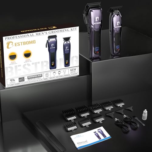 BESTBOMG® Professional Hair Clippers for Men, Clipper & Trimmer Set, Blue - color: Blue
