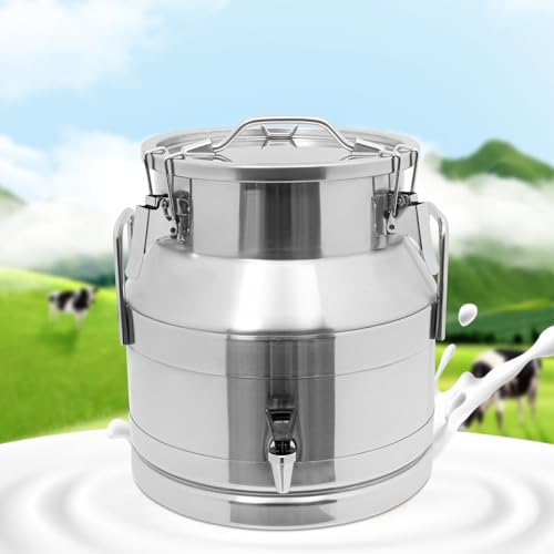 Milk Can with Spigot, 201 Stainless Steel Milk Dispenser Container Pail, 5Gal Stainless Steel Water Jug 20L Hanging Lid Bucket Drink Beverage Dispenser for Oil Tea Wine - size: 20L/5.28Gal