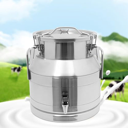 Milk Can with Spigot, 201 Stainless Steel Milk Dispenser Container Pail, 5Gal Stainless Steel Water Jug 20L Hanging Lid Bucket Drink Beverage Dispenser for Oil Tea Wine - size: 20L/5.28Gal