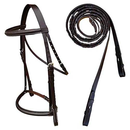 Majestic Ally Padded Raised English Bridle, Premium Leather, Matching Laced Reins - color: Brown, size: Cob