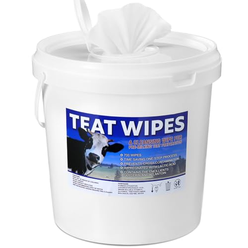 Nuanchu 700 Pieces Teat Wipes Cow Goat Sheep Udder Prep Goat Udder Wipes 7 Inch x 8 Inch Moisturizing Wipes Reclosable Pail for Goat Milking Supplies