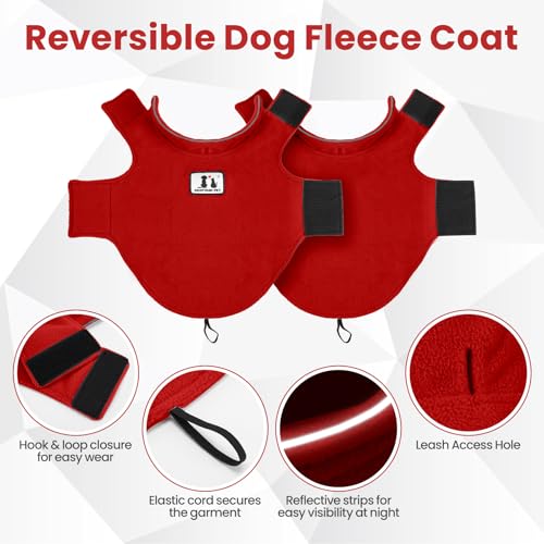 DENTRUN Reversible Dog Winter Coat, Windproof Polar Fleece Reflective Vest - color: Burgundy, size: Medium