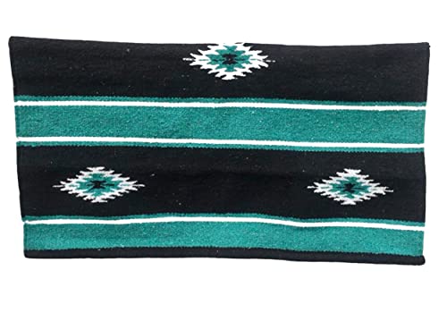 Majestic Ally 36"x 34" Navajo Design Acrylic Saddle Blanket -2.4 lbs (Turquoise Green and Black) - color: Turquoise Green and Black