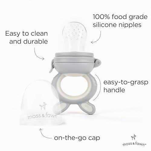 Moss and Fawn Forage Feeder - Silicone Baby Fruit Feeder - Dew | Frozen Breast Milk Popsicle Teether & Pacifier, BPA, PVC & Phthalate-Free - color: Dew