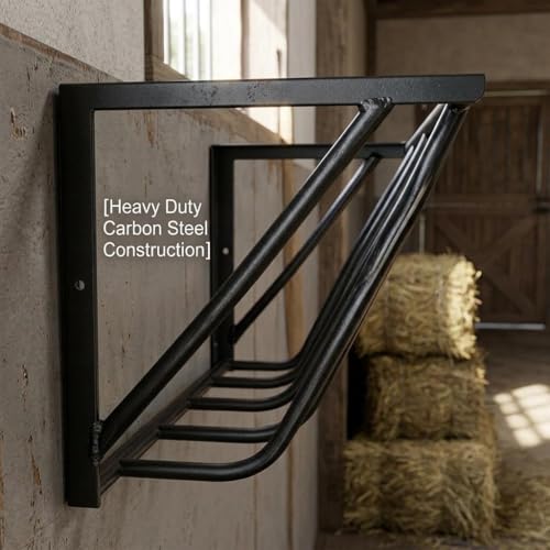 31'' Hay Feeder for Horses, 25 Gallon Wall Mount Metal Hay Feeder, Heavy Duty Corner Hay Rack with Easy Install for Goat, Sheep, Livestock Feeders, Indoor/Outdoor Use