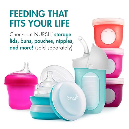 Boon Nursh Bottles - Silicone Baby Bottles Help Ease Colic Symptoms - Formula and Breast Milk Only Touch Food-Grade Silicone - Slow Flow - Blue - 4 Ounce - color: Blue, size: 4 Ounce (3 Count)