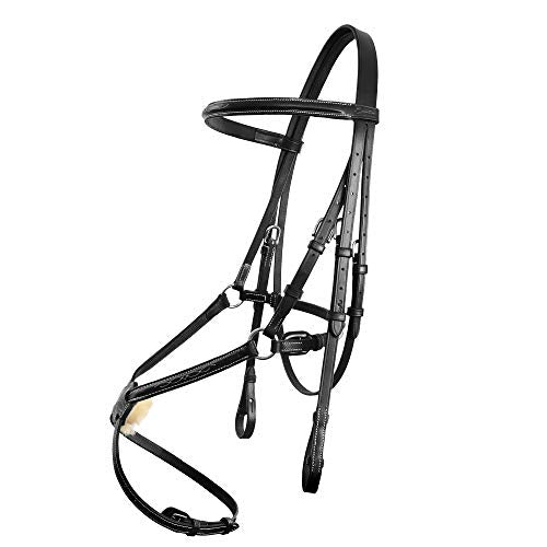Exion Fancy Stitched Figure 8 Hunter Bridle with Laced Reins – Raised Veg-Tanned Leather English Jumping Bridle Set for Horses – Classic Mexicana Split-Poll Equestrian Show Tack, Pony Cob Full - size: Cob/Medium Size