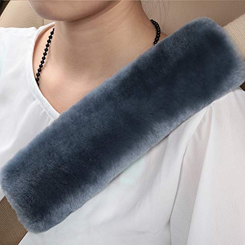 OGLAND 2 Pack Sheepskin Car Seat Belt Cover Pads | Wool Seatbelt Cushions - color: Blue Gray, size: Shearling Wool