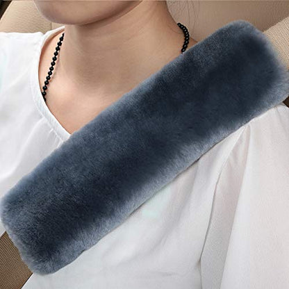 OGLAND 2 Pack Sheepskin Car Seat Belt Cover Pads | Wool Seatbelt Cushions - color: Blue Gray, size: Shearling Wool