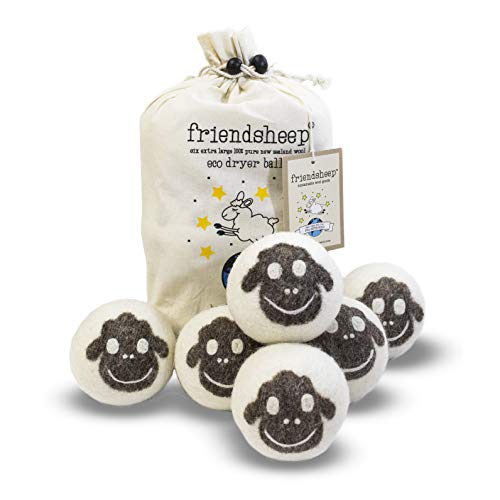 Friendsheep Wool Dryer Balls, Organic Reusable Fabric Softener Alternative for Laundry, Handmade, Fair Trade, Hypoallergenic, Eco-Friendly, Plastic-Free (6 Pack XL – Sheep Flock of Friends) | Reusable fabric softener alternative Organic wool, handmade, fa
