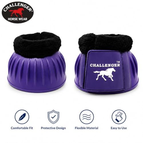 CHALLENGER Horse Training Ribbed Rubber Hoof Impact Overreach Protection Fleece Lined Bell Boots 41HI01 - color: Purple, size: X-Large