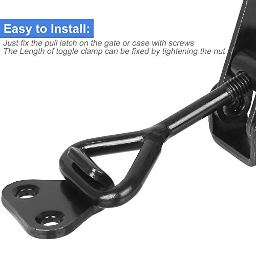 Heavy Duty Toggle Latch Clamp, 4Pcs 660lbs Capacity Adjustable Toggle Clamp, Black Smoker Door Latch, Metal Pull Latch for Machinery, Automobiles, Luggage Lock, Clamping Processing or Assembling