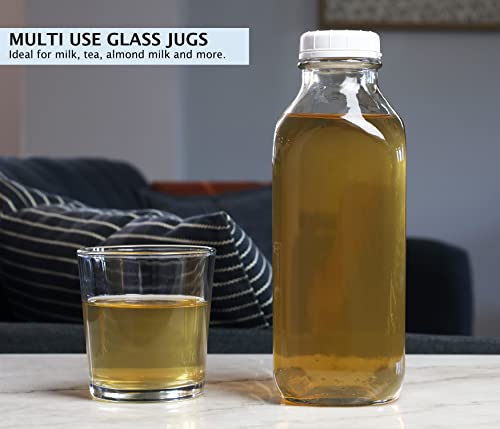 The Dairy Shoppe Glass Milk Bottle, Heavy Glass with Extra Lid, Creamery Style (1, Liter) - size: Liter