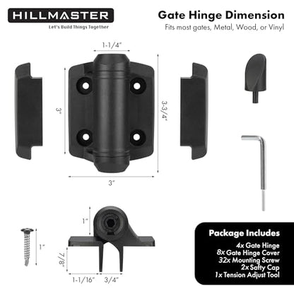 Heavy Duty Self Closing Gate Hinges with Safety Cap,Pool Gate Hinges with Alignment Legs No Rust and Adjustable Fence Hinges Kit for Outdoor Metal Gate,Vinyl Gates,Wood Gate,Black,2 Pack(4 Count) - size: 2 Pack