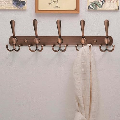 Dseap Wall Mounted Coat Rack - 5 Tri Hooks, Heavy Duty, Stainless Steel, Metal Coat Hook Rail for Coat Hat Towel Purse Robes Mudroom Bathroom Entryway (Antique Copper, 2 Packs) - color: Antique Copper, size: L=16" (2 Pcs)