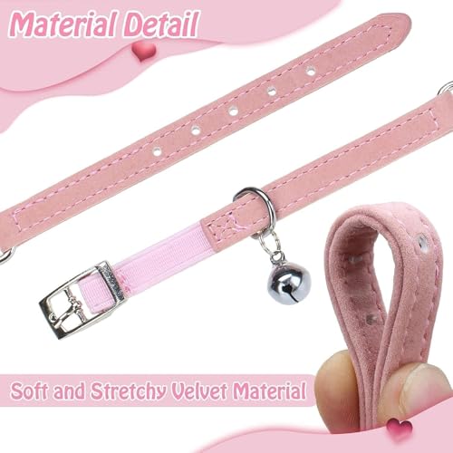 BINGPET Diamond Cat Collar,Adjustable Soft Velvet Leather Safe Kitten Collar with Shiny Rhinestones and Bells,Girl Boy Bling Cat Collars with Safety Elastic for Small Medium Cats Pack of 2（Pink） - color: Pink(Heart & Rhinestones), size: Neck Girth 8"-10"