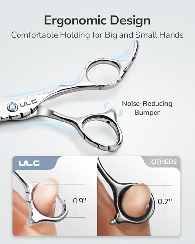 ULG Hair Thinning Scissors 6.7” Shark Series 100% Japanese Stainless Steel, Offset Handle, 16-Tooth Fishbone Chunker 45% Hair Removal, Professional Barber Layering Shears for Salon & Home Hair Styling - color: Blue01