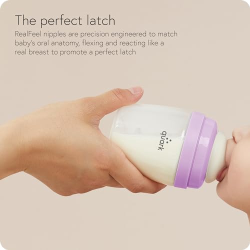 BuubiBottle Mini Slow Flow Bottle for Newborn Babies by Quark - with Anti-Colic RealFeel Nipple to Simulate Breastfeeding - BPA-Free, PVC-Free, Toxin-Free - 5 Oz Bottle with Lid, 2 Pack - Purple - color: Purple