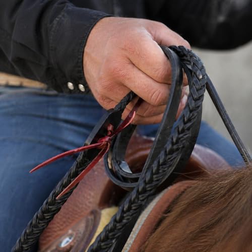 CHALLENGER Horse Western 8 Feet Leather Braided Leather Split Reins 66RT49 - color: Black