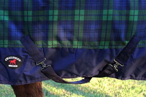 Challenger 600D Horse Turnout Waterproof 300 GMS Fill Plaid Winter Blanket Coat 21EE08 - color: Navy Green Plaid, size: 60 inches