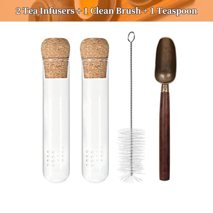 2 PCS Glass Loose Tea Infuser with Cork Lid Spoon Brush