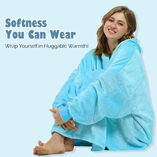 Catalonia Oversized Blanket Hoodie, Wearable Fleece Blanket Sweatshirt - color: Blue / Fleece