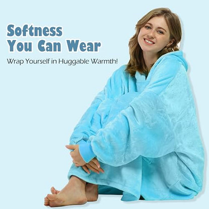 Catalonia Oversized Blanket Hoodie, Wearable Fleece Blanket Sweatshirt - color: Blue / Fleece
