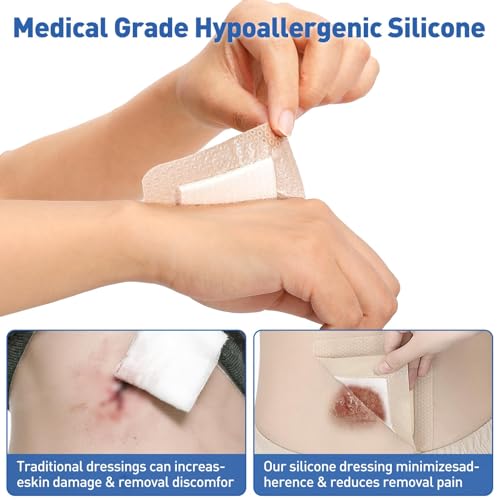 AZEN 24 Pack Silicone Foam Dressing, 3.2" X 4" Waterproof Silicone Bandages with Border Adhesive, Large Bandages for Wounds, Self Adhesive Wound Care and Dressings - color: 24p